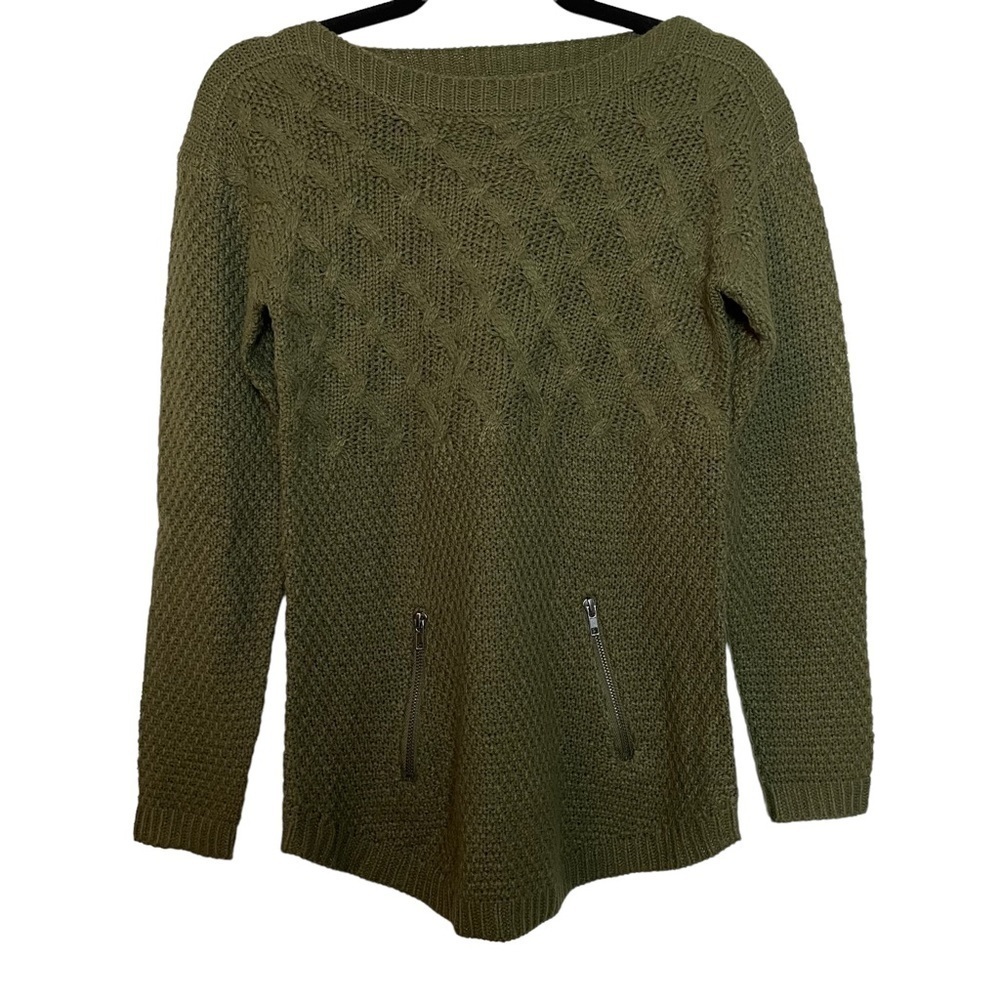 Hooked Up Olive Green Basketweave Long Sleeve Pullover Sweater Sz.XS
